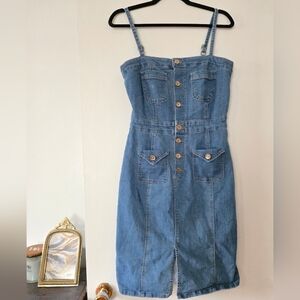 Highway Jeans Blue Denim Button-Front Strap Dress